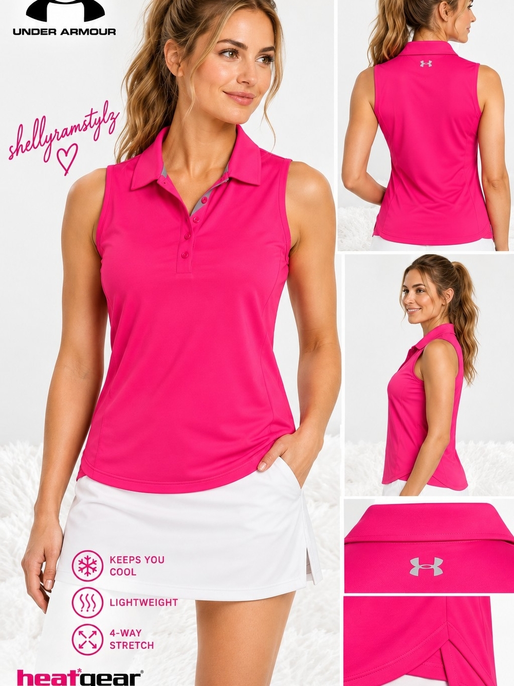 NWT Under Armour HeatGear Sleeveless Polo Golf Shirt Pink MD/M